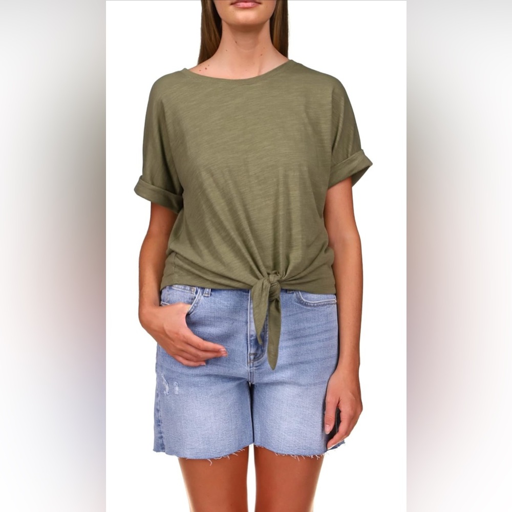 SANCTUARY All Day Tie-hem Cuffed T-shirt In Trail Green